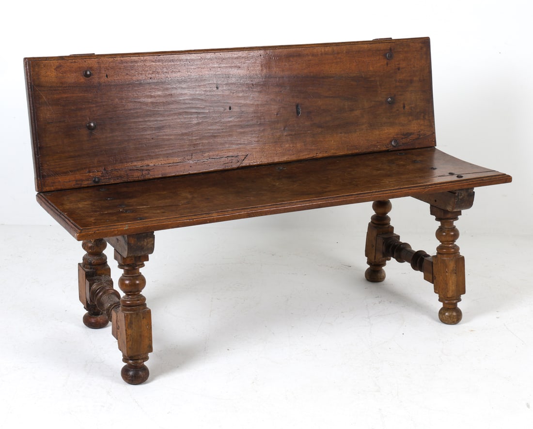 ANTIQUE CARVED OAK BENCH 19TH C. (1 of 13)