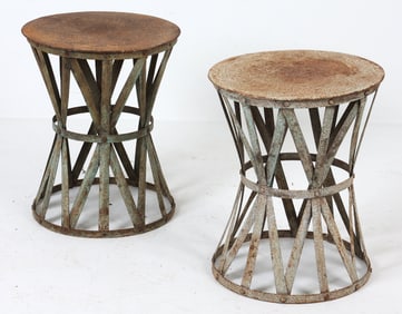 PAIR OF IRON OUTDOOR SIDE TABLES