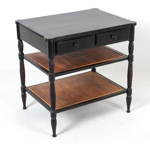 CANED AND EBONIZED SIDE TABLE