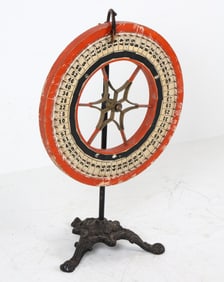 ANTIQUE CHUCK-A-LUCK GAME WHEEL ON STAND