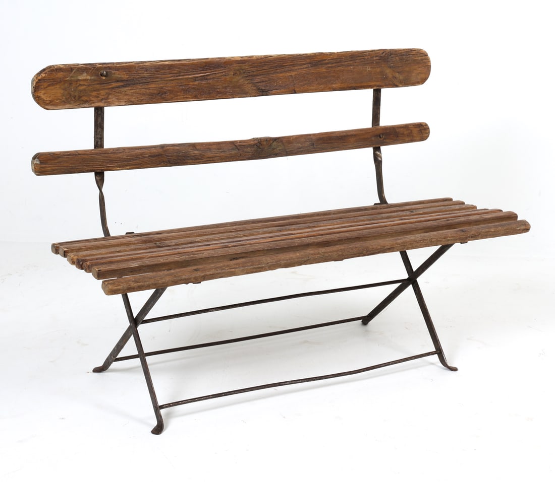 ANTIQUE IRON & WOOD FOLDING GARDEN BENCH (1 of 10)