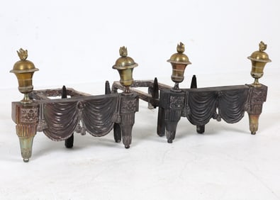 19TH C. FRENCH IRON & BRASS CHENETS ANDIRONS