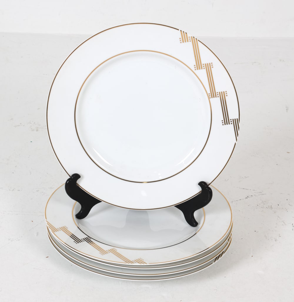 SWID POWELL 'EIGHT BRIDGES' PORCELAIN PLATES: Marked underneath. (5) Included. Dimensions: Dia. 12". Condition: Minor scuffs.