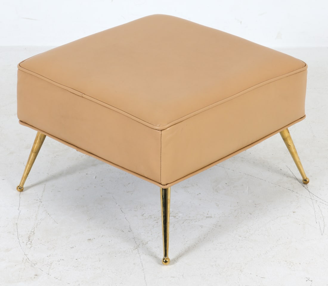 CONTEMPORARY BRASS & LEATHER OTTOMAN (1 of 7)