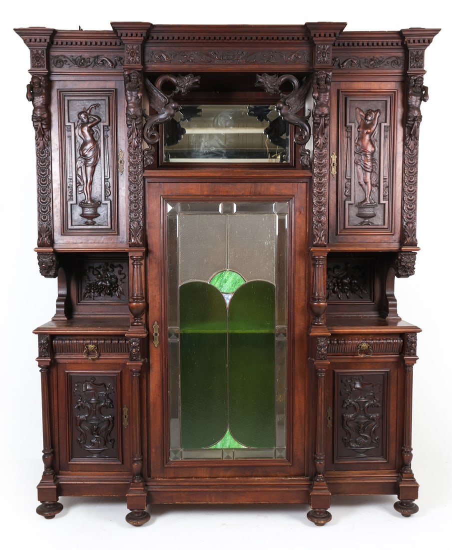 ANTIQUE MONUMENTAL CARVED OAK SIDEBOARD 19TH C. (1 of 20)