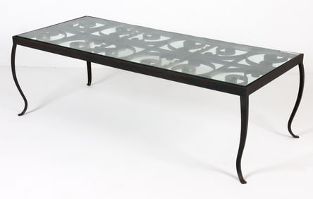 WROUGHT IRON & GLASS COFFEE TABLE