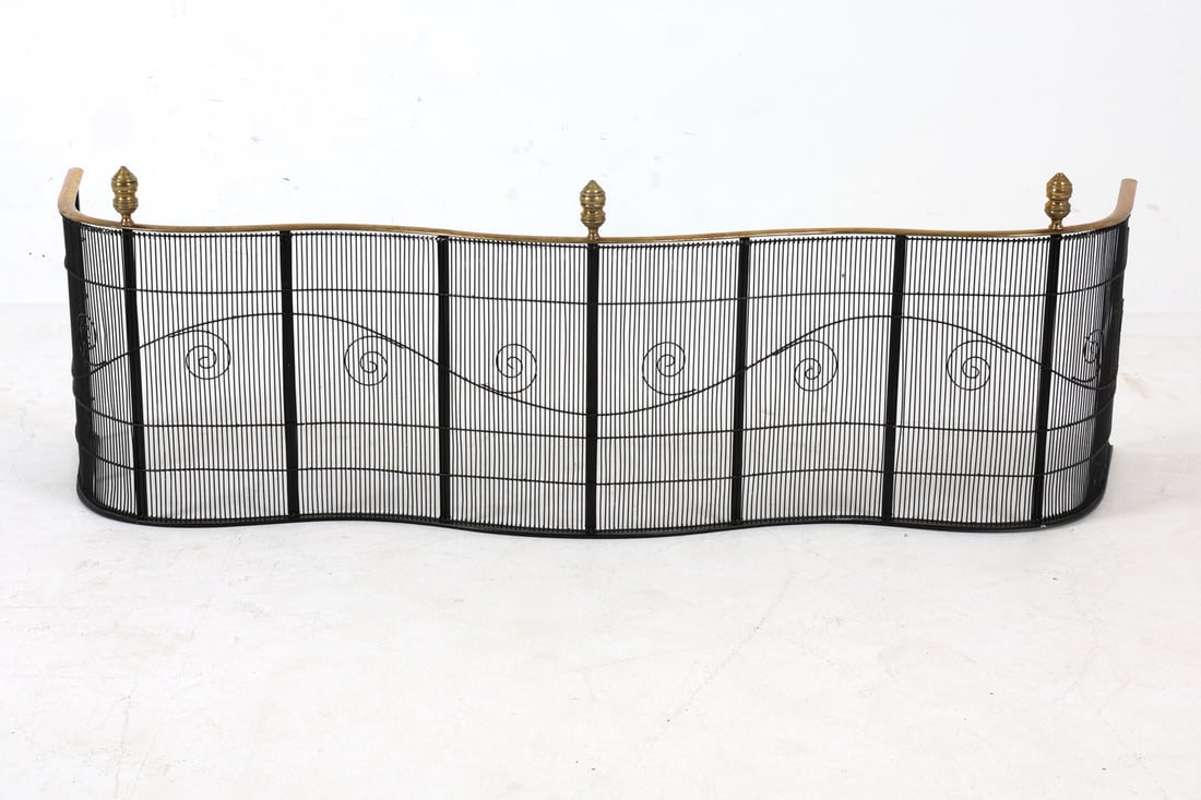 ANTIQUE IRON & BRASS FIREPLACE FENDER (1 of 9)