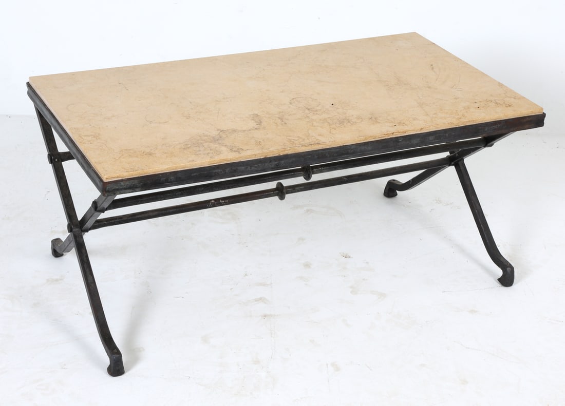 MID-CENTURY IRON & STONE COFFEE TABLE (1 of 10)