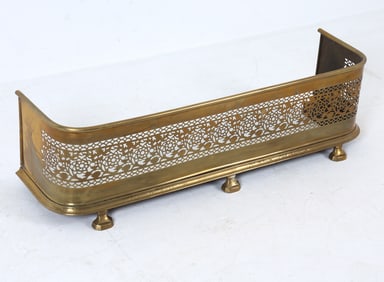 ANTIQUE PIERCED BRASS FIREPLACE FENDER