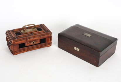 ANTIQUE HUMIDOR & LOCK BOX GROUPING