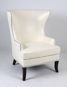 STUDDED WHITE WINGBACK CHAIR