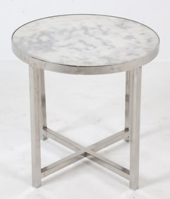 ROUND MARBLE TOP CHROME SIDE TABLE