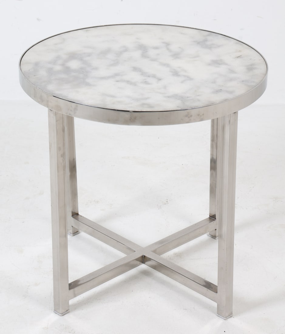 ROUND MARBLE TOP CHROME SIDE TABLE (1 of 12)