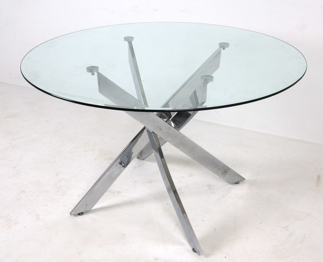 CONTEMPORARY ROUND CHROME & GLASS DINING TABLE (1 of 12)