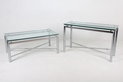 CHROME & GLASS CONSOLE AND COFFEE TABLE