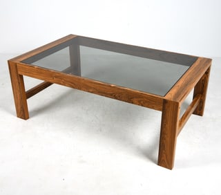 DANISH ROSEWOOD SMOKED GLASS COFFEE TABLE 1970S