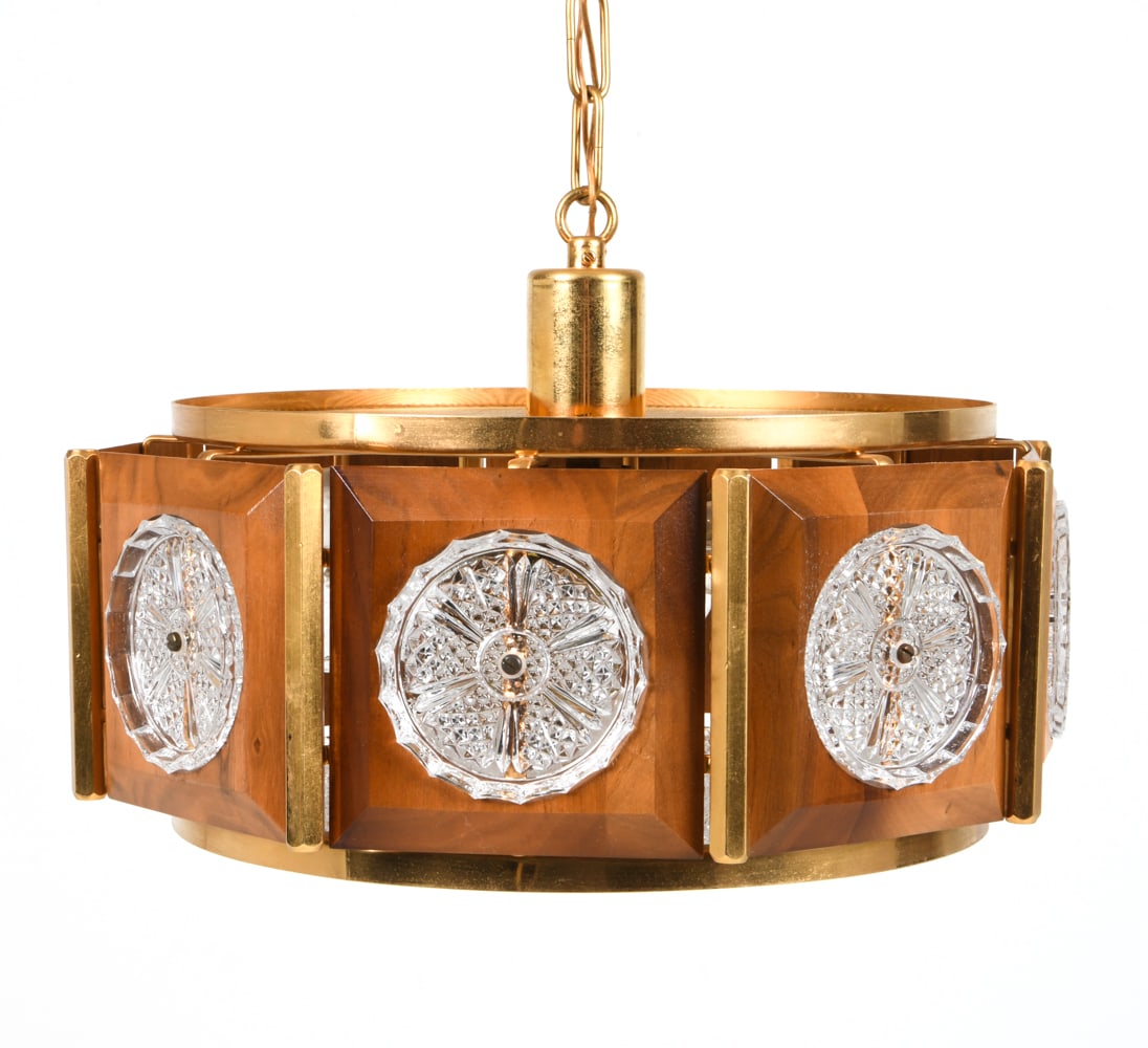 CARL FAGERLUND SWEDISH BRASS & TEAK PENDANT LIGHT (1 of 12)