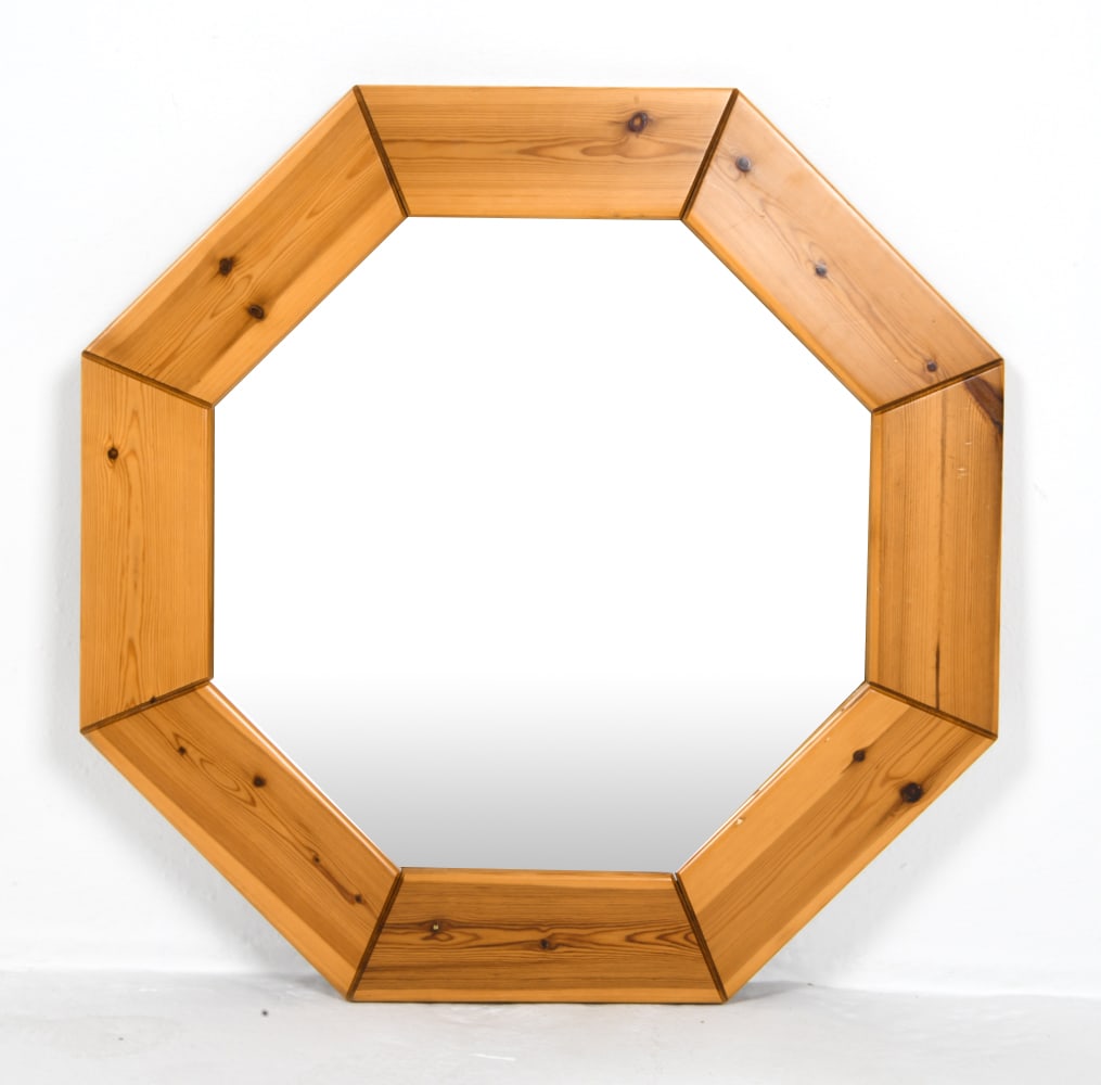 MID-CENTURY SWEDISH PINE OCTAGONAL MIRROR (1 of 13)