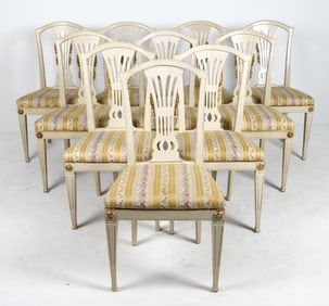 (10) SWEDISH GUSTAVIAN PAINTED PINE DINING CHAIRS