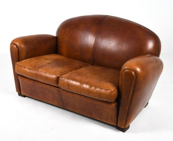 ART DECO STYLE LEATHER LOVESEAT SOFA