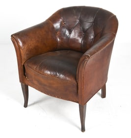 ANTIQUE SWEDISH LEATHER CLUB CHAIR C. 1930S