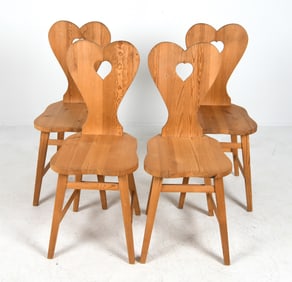 (4) SWEDISH BRUTALIST PINE DINING CHAIRS C. 1970S