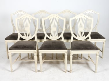 (7) SWEDISH GUSTAVIAN STYLE PAINTED DINING CHAIRS