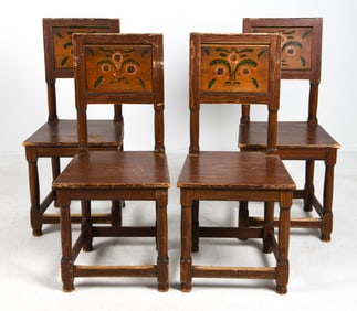 (4) SWEDISH ALLMOGE KURBITS PAINTED PINE CHAIRS