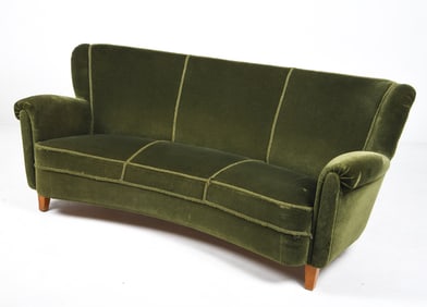 SWEDISH BEECH & MOHAIR WINGBACK SOFA C. 1940S