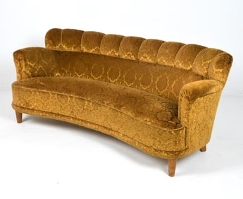 SWEDISH DAMASK VELOUR BANANA SOFA C. 1940S