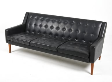 ENGEN MOBLER SWEDISH TEAK & FAUX LEATHER SOFA