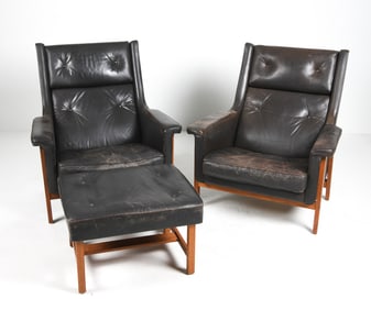 PAIR OF KARL-ERIK EKSELIUS LOUNGE CHAIRS & OTTOMAN