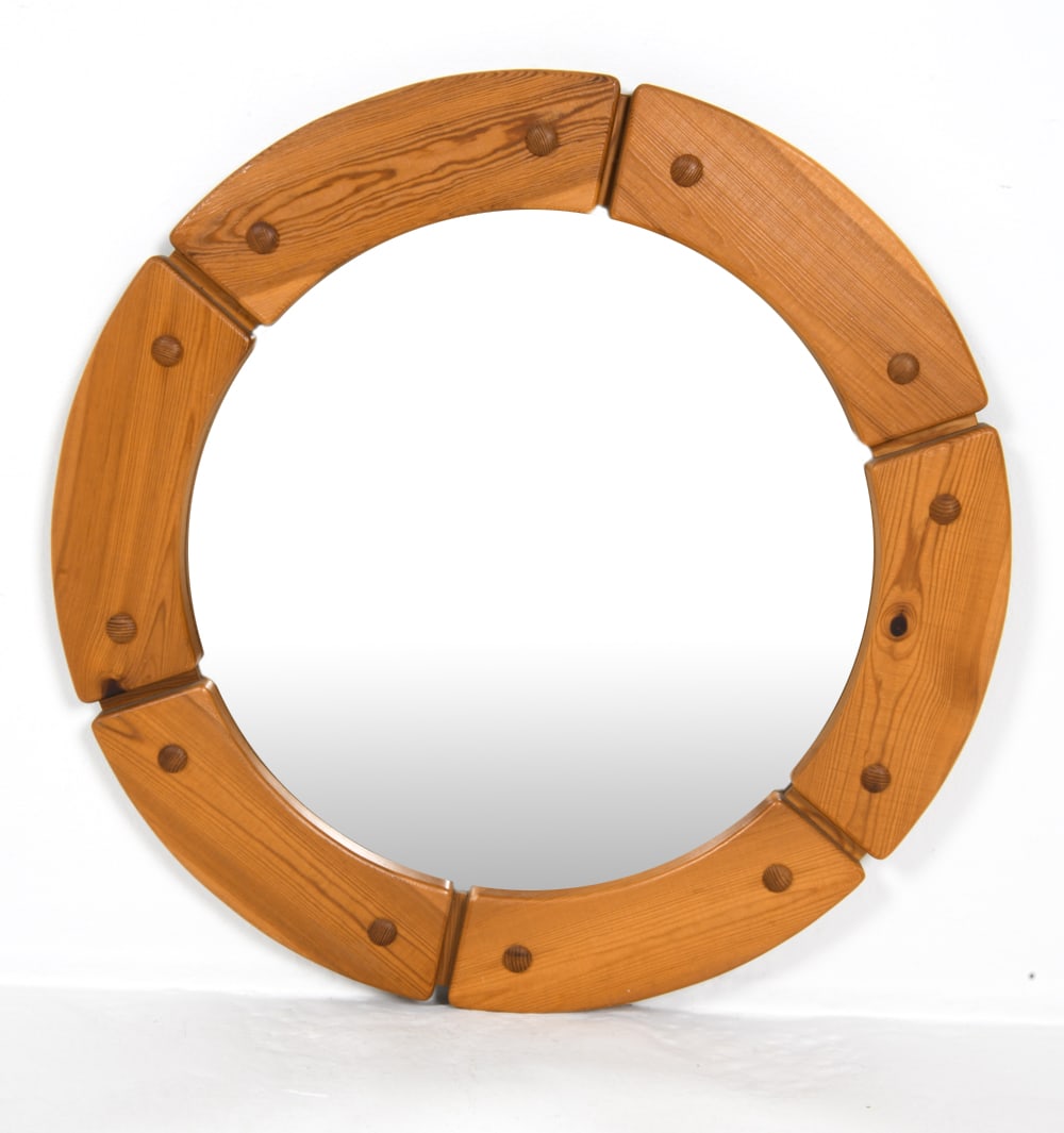 SWEDISH PINE ROUND WALL MIRROR C. 1970S (1 of 10)