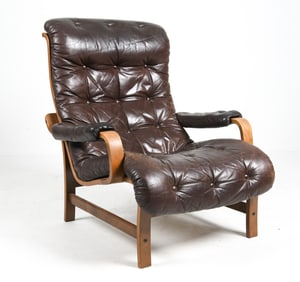 STYLE OF GOTE MOBLER SWEDISH LEATHER LOUNGE CHAIR