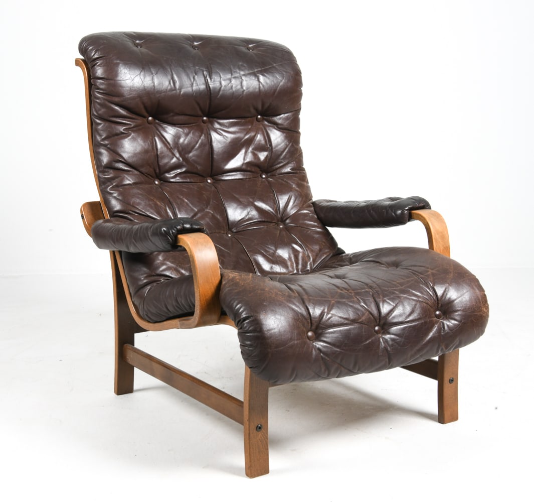 STYLE OF GOTE MOBLER SWEDISH LEATHER LOUNGE CHAIR (1 of 18)