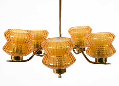 SWEDISH BRASS & GLASS CEILING LAMP C. 1960S