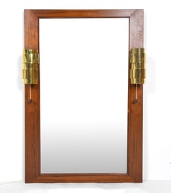 FROSEKE AB ROSEWOOD MIRROR WITH BRASS SCONCES
