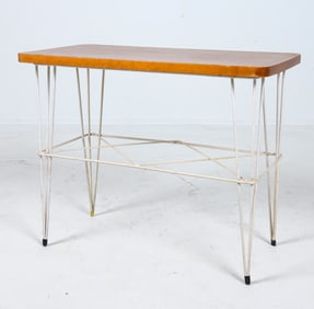 STRINNING STYLE SWEDISH TEAK & WIRE SIDE TABLE