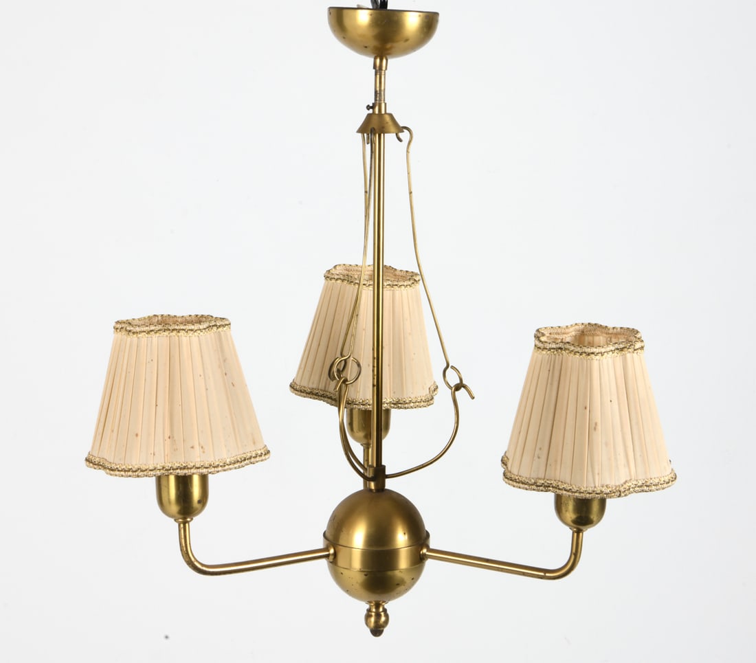 ANTIQUE SWEDISH BRASS CHANDELIER C. 1940S (1 of 9)