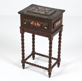 SWEDISH ALLMOGE KURBITS PAINTED PINE SEWING BOX