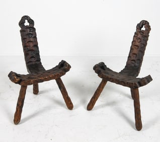 PAIR OF SPANISH BRUTALIST TRIPOD CHAIRS C. 1960S
