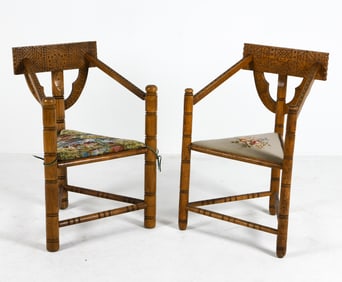 PAIR OF SWEDISH CARVED OAK "MONK" CHAIRS