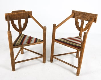 (2) SWEDISH CARVED OAK "MONK" CHAIRS C. 1960S