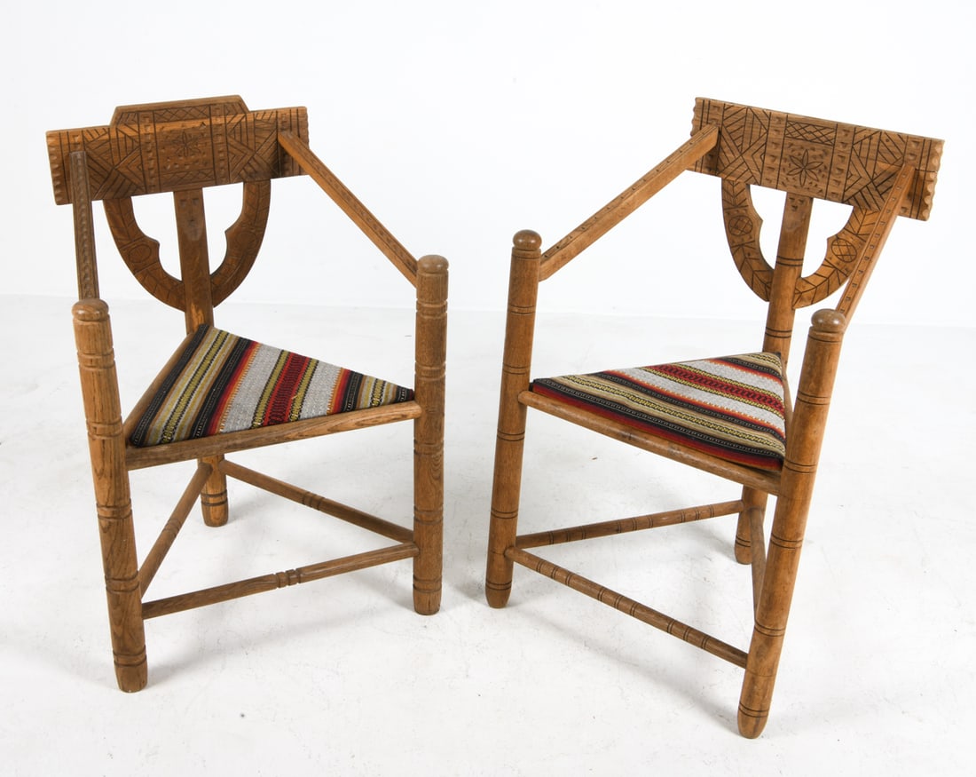 (2) SWEDISH CARVED OAK "MONK" CHAIRS C. 1960S (1 of 14)