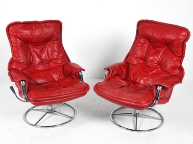 PAIR OF SWEDISH CHROME & LEATHER SWIVEL ARMCHAIRS
