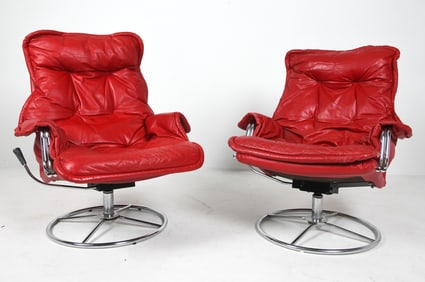 PAIR OF SWEDISH CHROME & LEATHER SWIVEL ARMCHAIRS