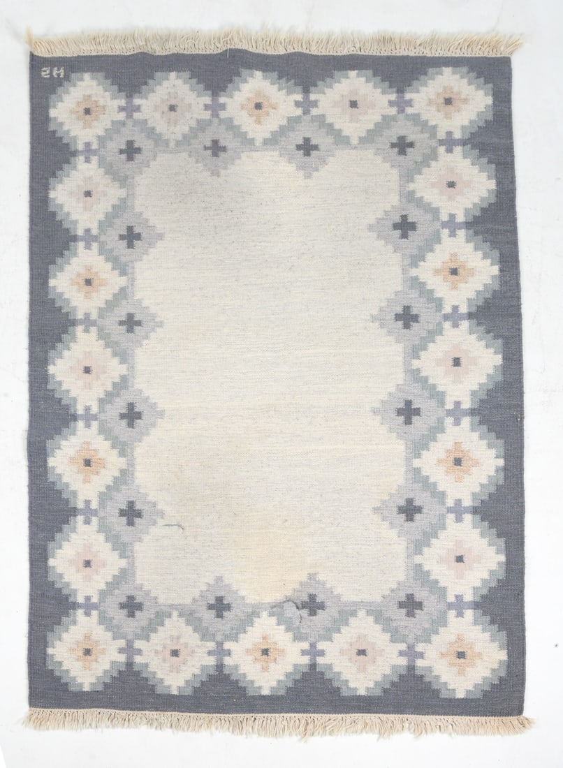 SVENSK HEMSLOJD SWEDISH ROLAKAN WOOL RUG C. 1960S (1 of 7)