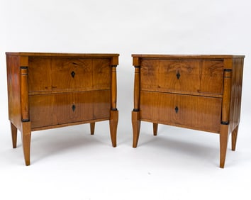PAIR OF 19TH C. BIEDERMEIER BURLWOOD NIGHTSTANDS