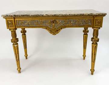 LOUIS XVI GILTWOOD MARBLE TOP CONSOLE TABLE