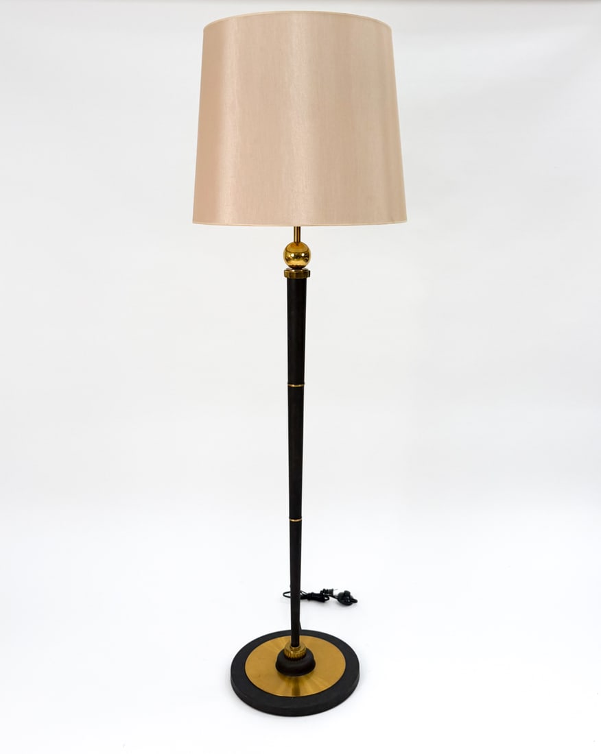 NEWHOUSE LIGHTING CHARLES PARIS BRASS FLOOR LAMP: Newhouse Lighting Charles Paris 74" Black Standing Torchiere Floor Lamp. This lamp combines elegance and versatility, and practical lightning from a home setting. Marked on the base. Made in France. D